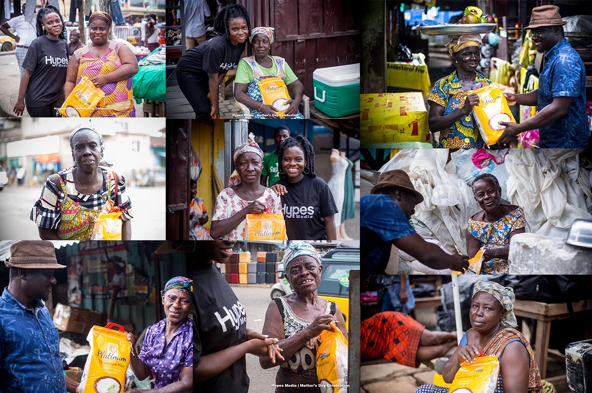 Blogger, Sir Isaac and Hypes Media team, celebrate Mothers on Mother’s Day at Koforidua Market