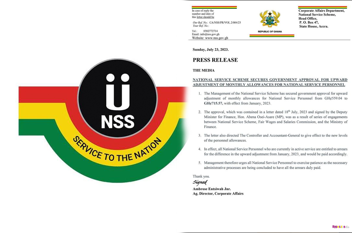 National Service Scheme, monthly allowance increased from GH¢559 to GH¢715