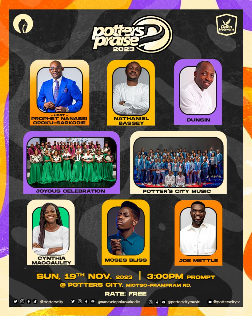 Joe Mettle, Nathaniel Bassey, Dunsin Oyekan, Mosses Bliss, and more unite for Potter’s Praise 2023 on 19th November