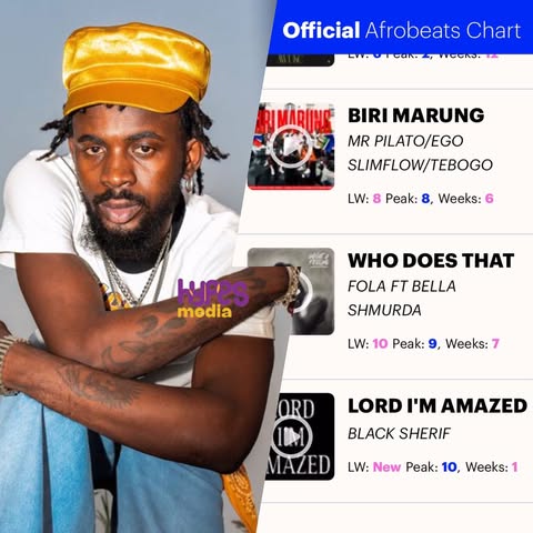 Black Sherif’s "Lord I’m Amazed" Hit Number 10 On The UK Afrobeat Chart