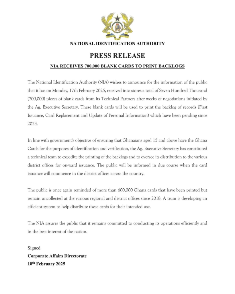 More Than 600,000 Ghana Cards Remain Uncollected - National Identification Authority