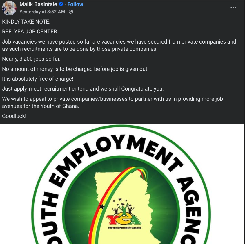 We Have Created Nearly 3,200 Jobs, Apply For Free - Malik Basintale Announces