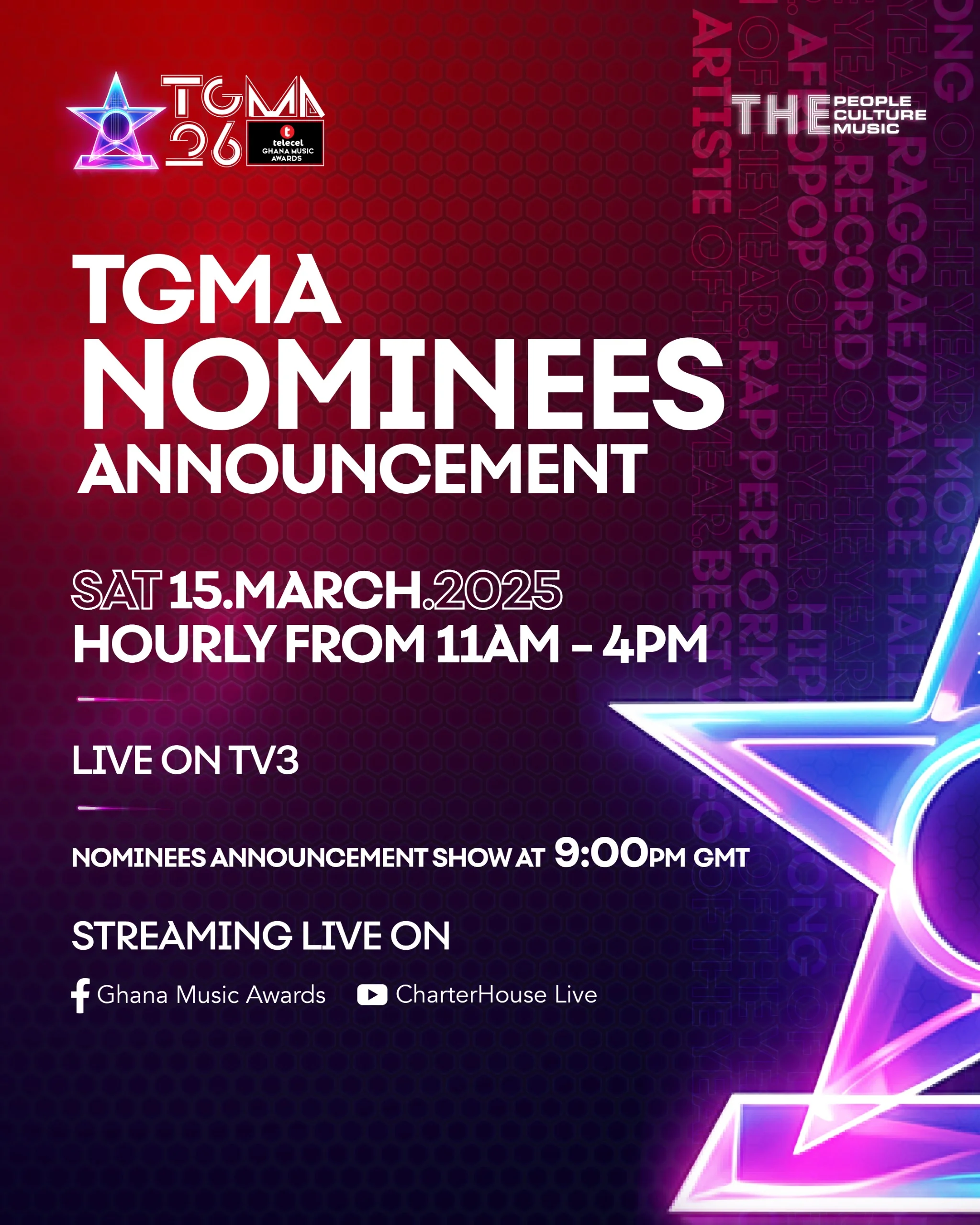 26th TGMA: Here Are The Nominees For Artiste Of The Year