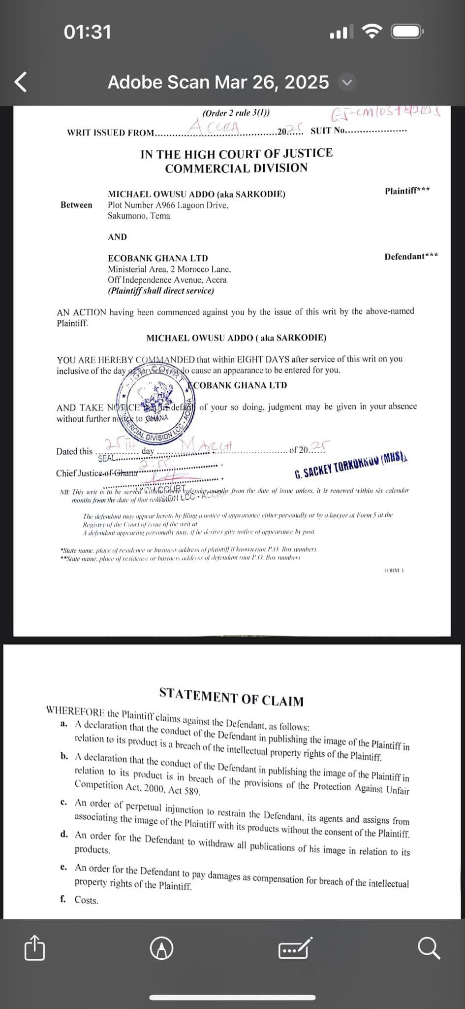 Sarkodie Files Lawsuit Against Ecobank And Lookalike Over Unauthorized Ad