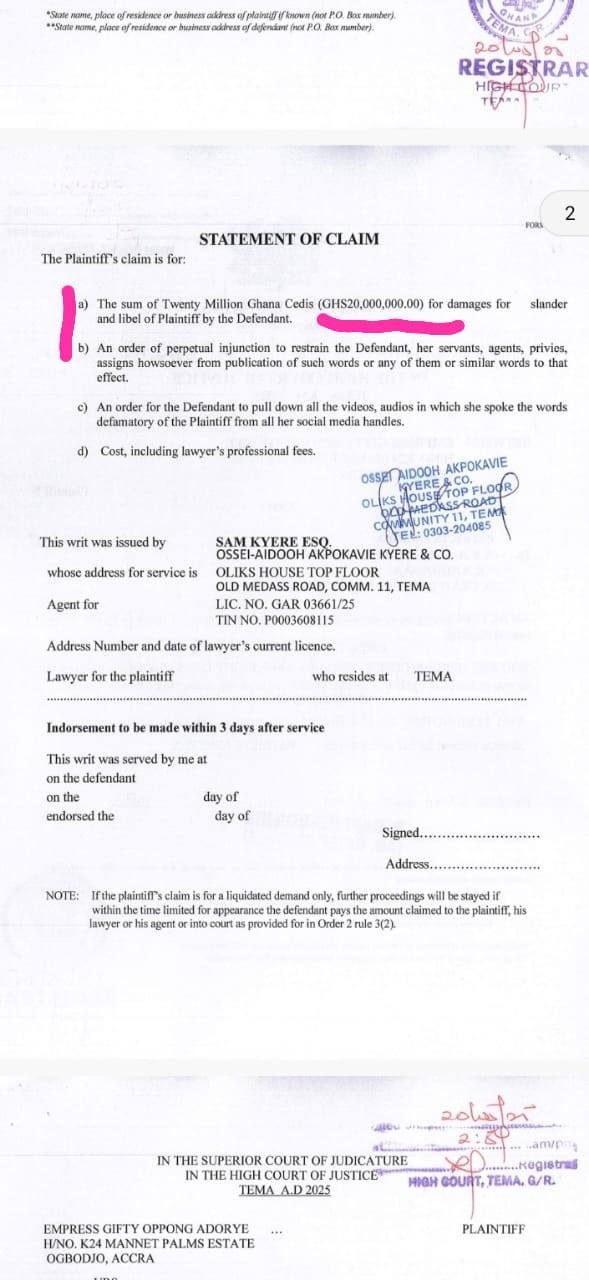 Empress Gifty Files GHS 20 Million Lawsuit Against Nana Agradaa For Defamation