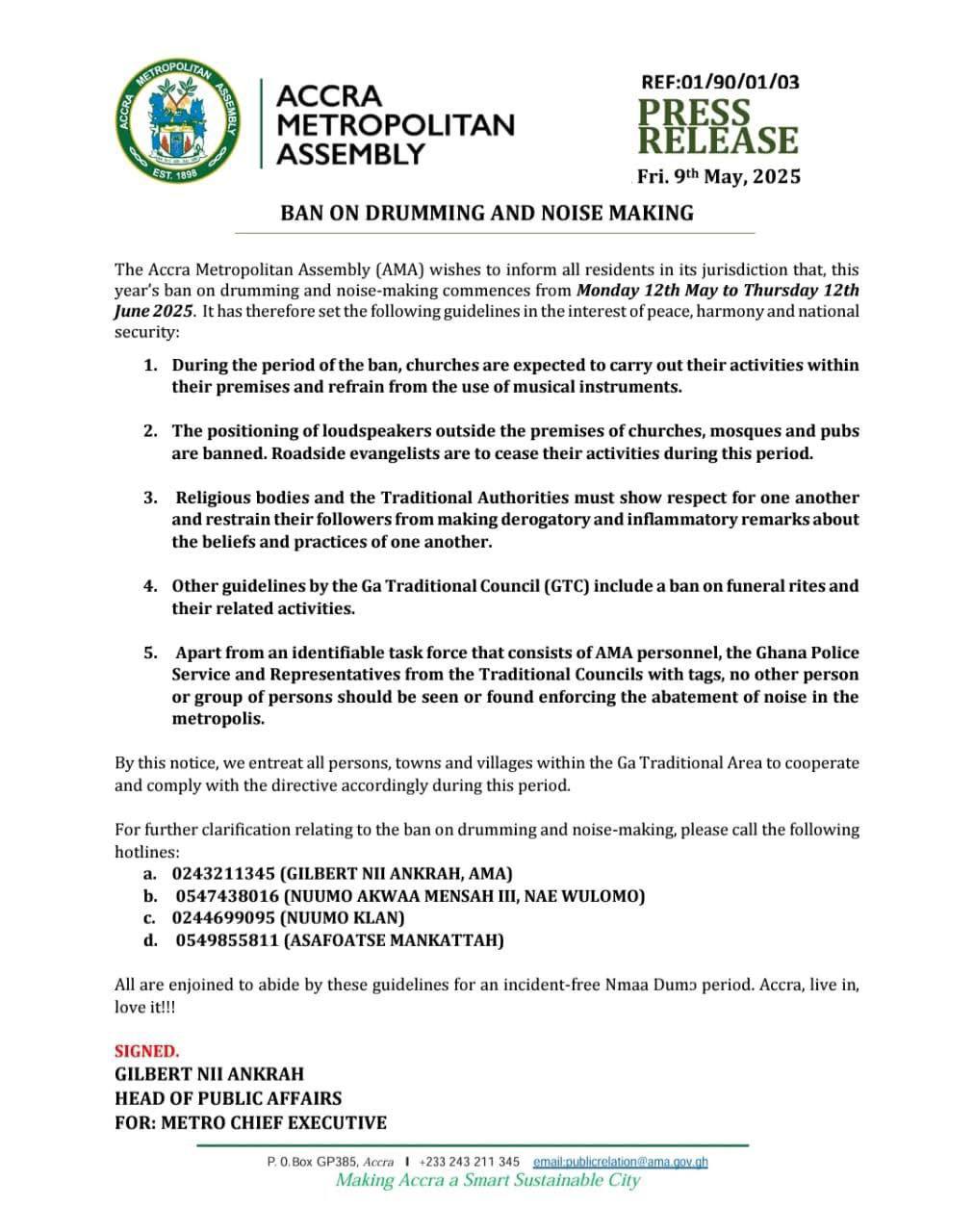 AMA Declares Ban On Drumming And Noise-Making Effective May 12