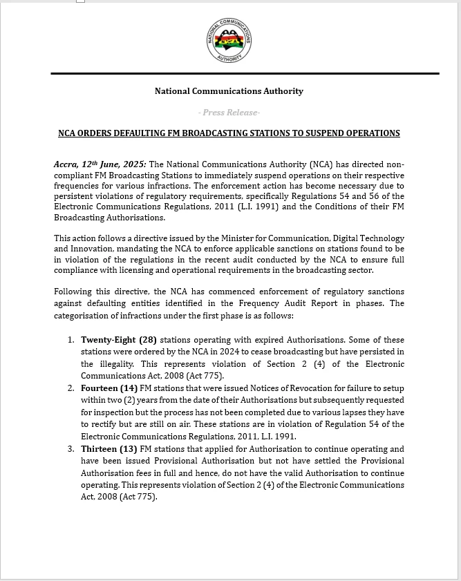 Over 60 Radio Stations Closed By NCA For Regulatory Breaches