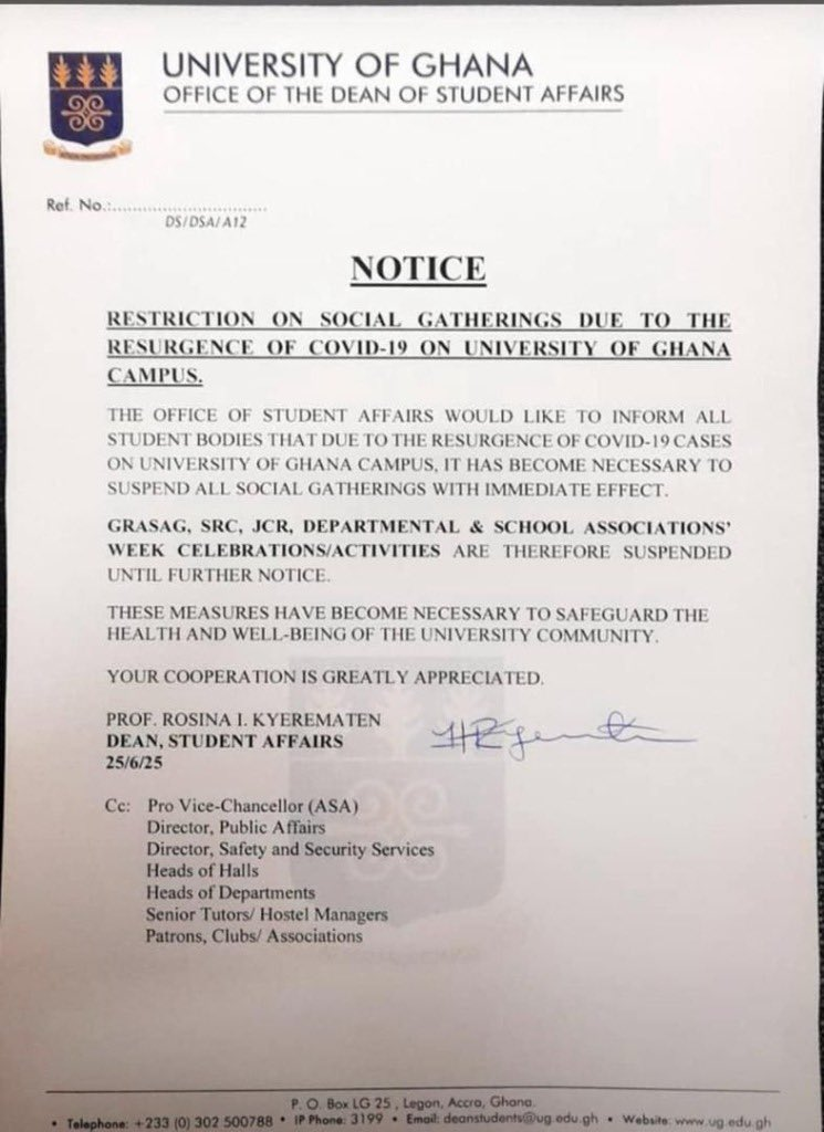 University Of Ghana Suspends Social Activities Following COVID-19 Spike