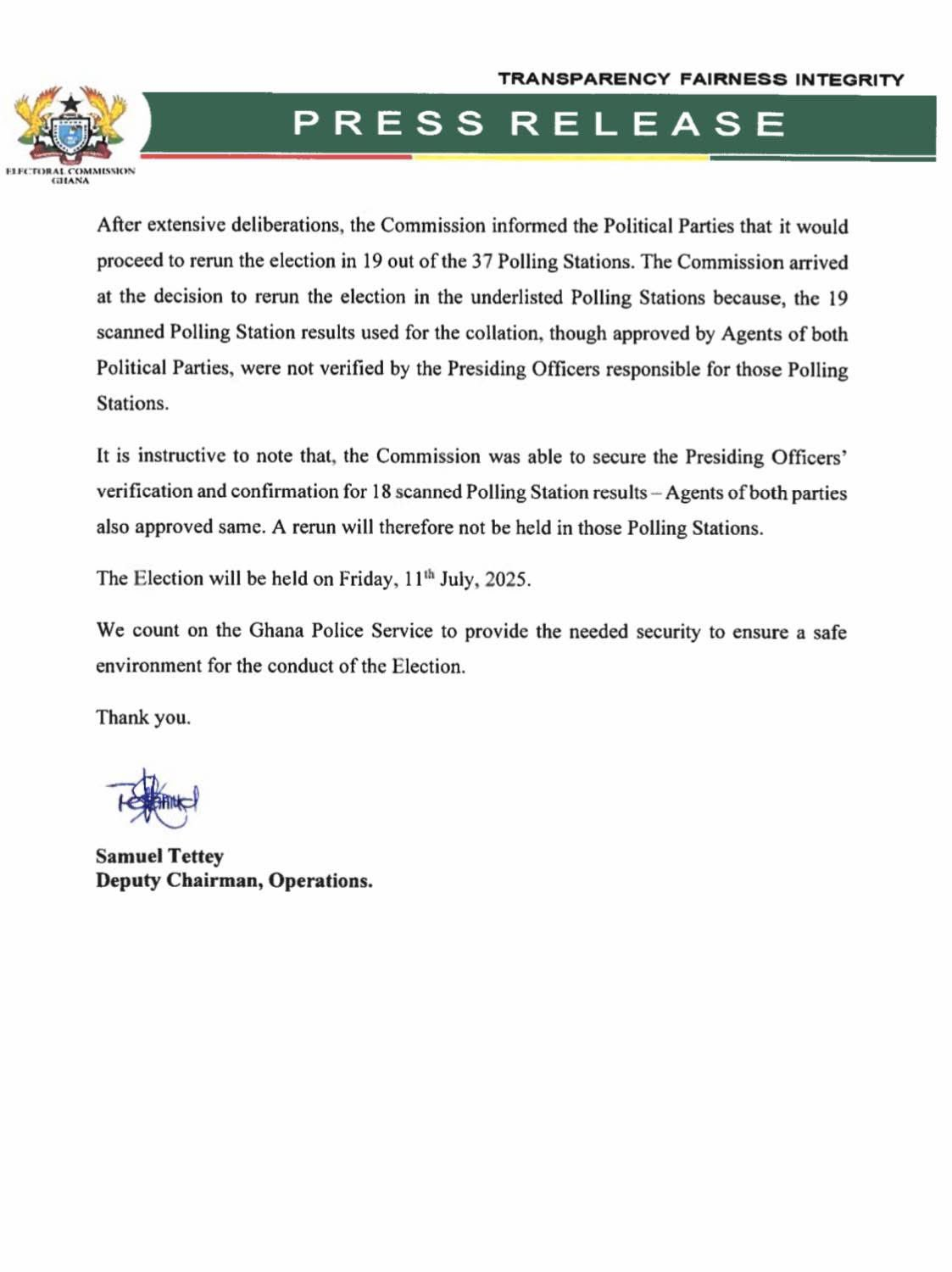BREAKING: EC To Rerun Ablekuma North Parliamentary Elections In 19 Polling Stations