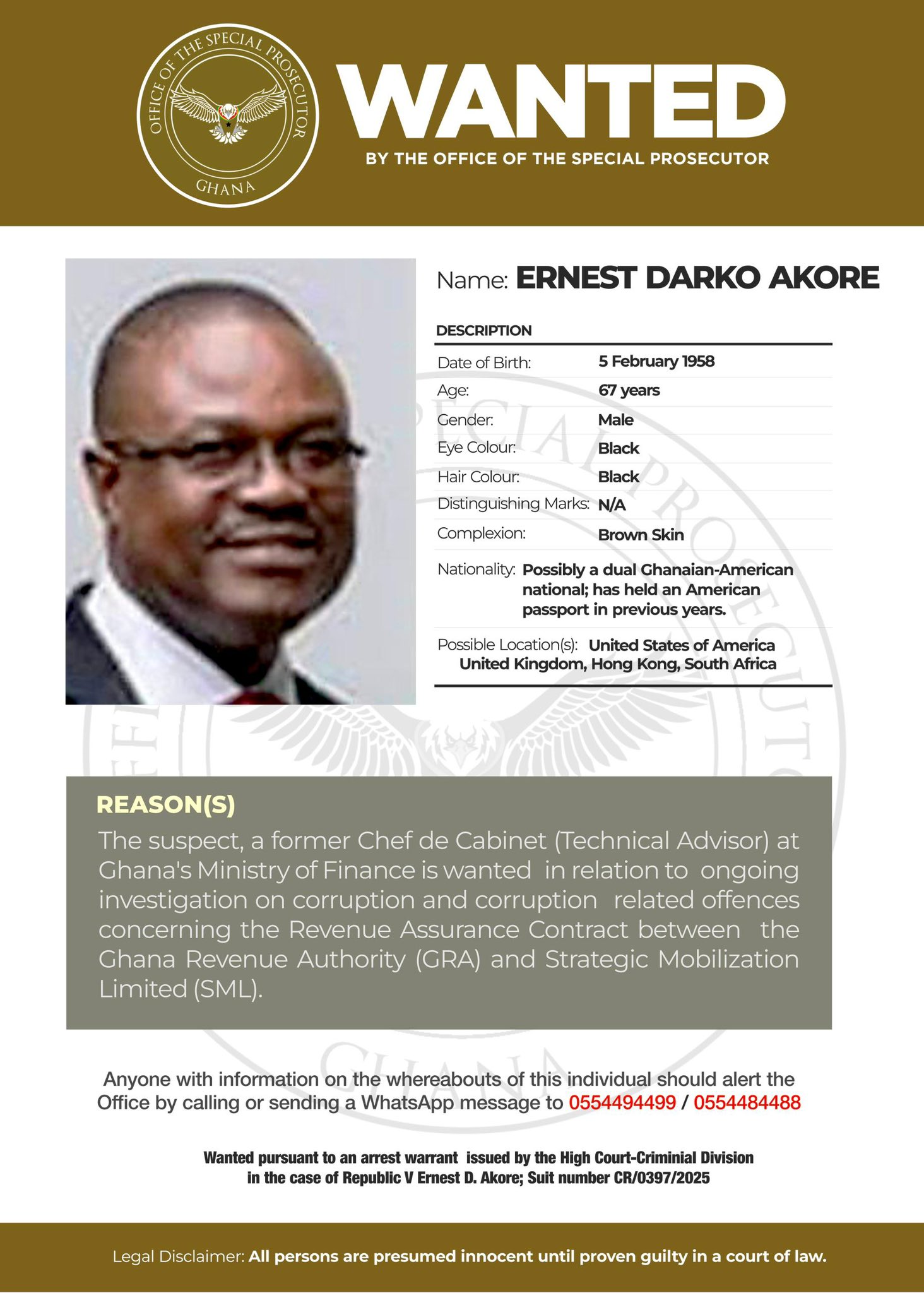 OSP Declares Ex-Finance Ministry Advisor ''Wanted'' In SML Corruption Probe