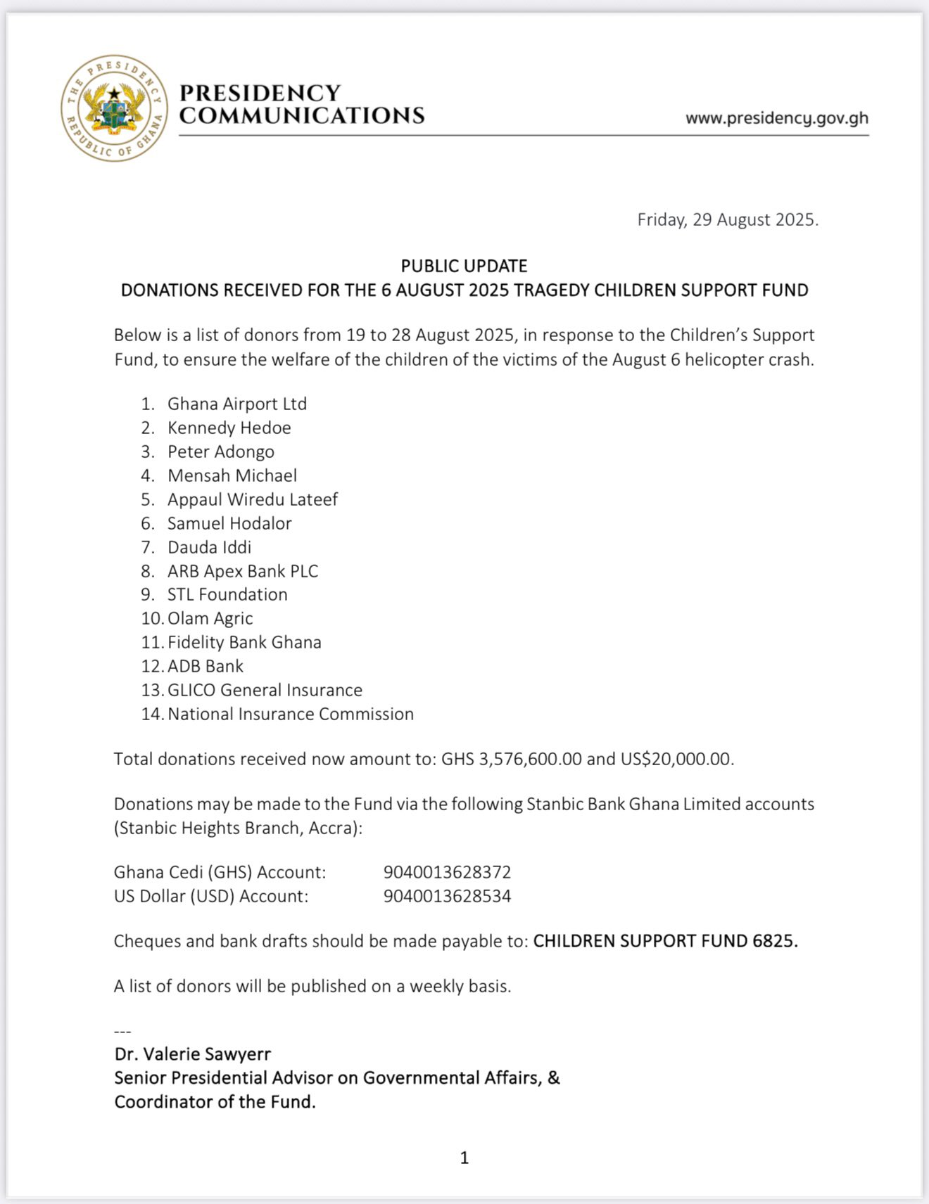Helicopter Crash: Children’s Fund Hits GHC3.5m