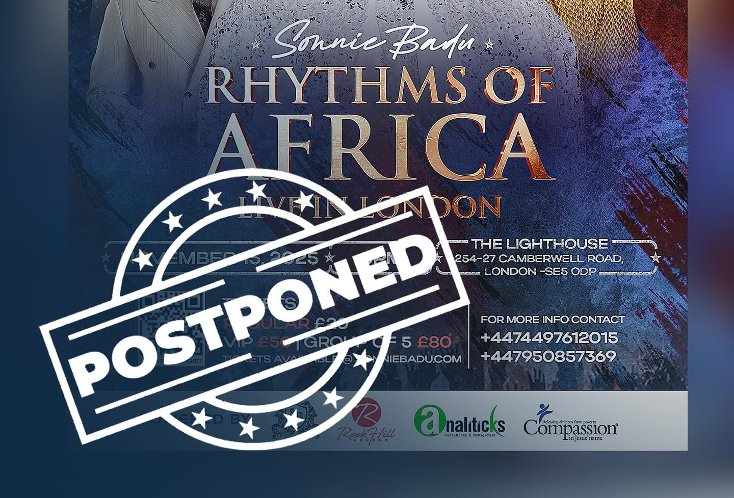 Sonnie Badu’s “Rhythms Of Africa'' Live in London Concert Officially Postponed