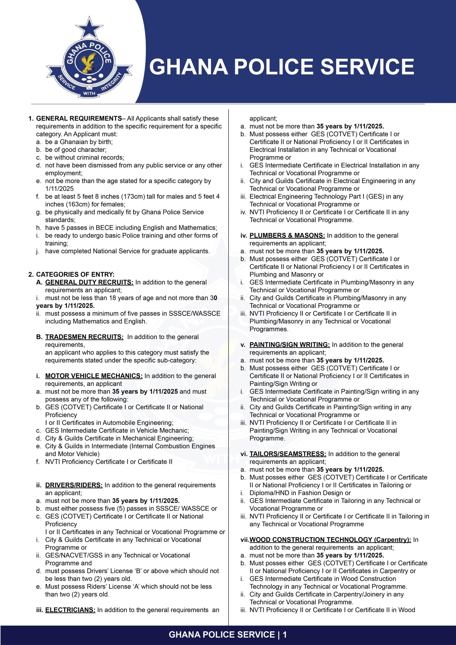 Recruitment for Police, Fire, Prisons, and Immigration Services Starts November 15